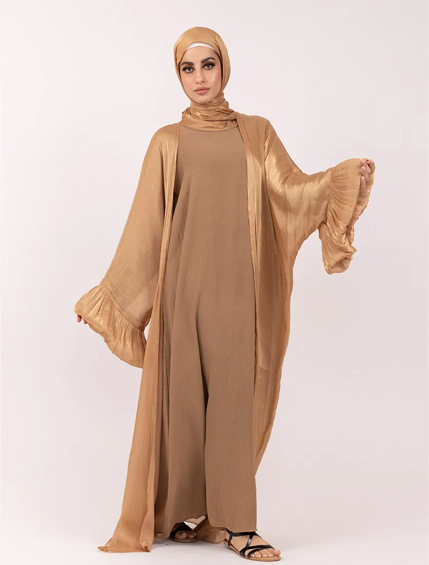 Camel Open Organza Kaftan Set